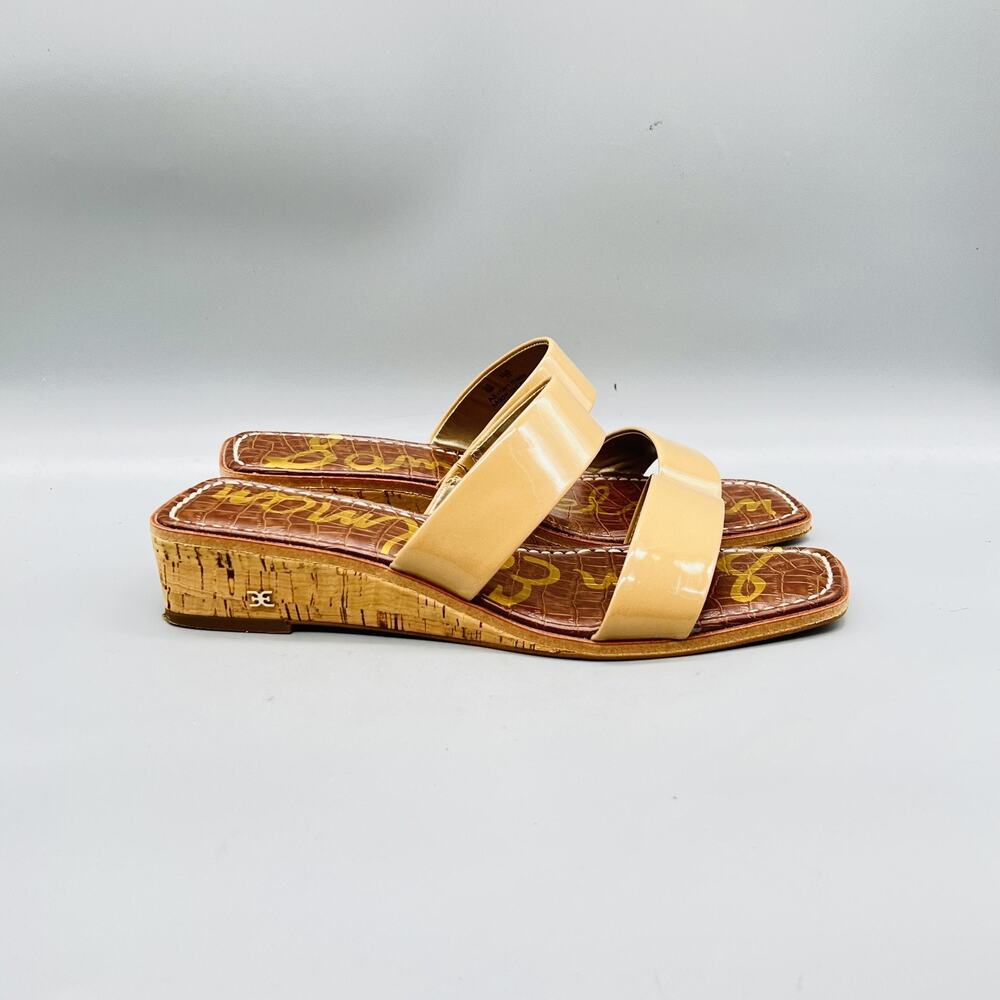 Sam Edelman Sandals Womens 10 Beige Patent Leather Cork Slide Wedge Shoes Casual